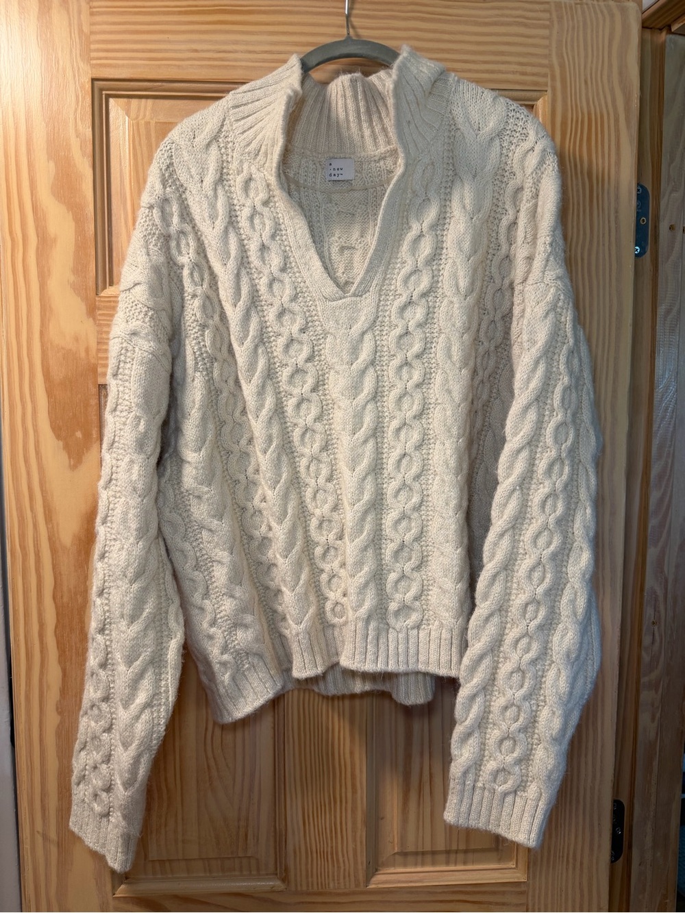 a new day Cream Cable-Knit V-Neck Sweater